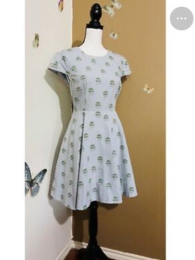 Anthropologie Charlotte Taylor Fit & Flare Dress with Green Pagoda Motif